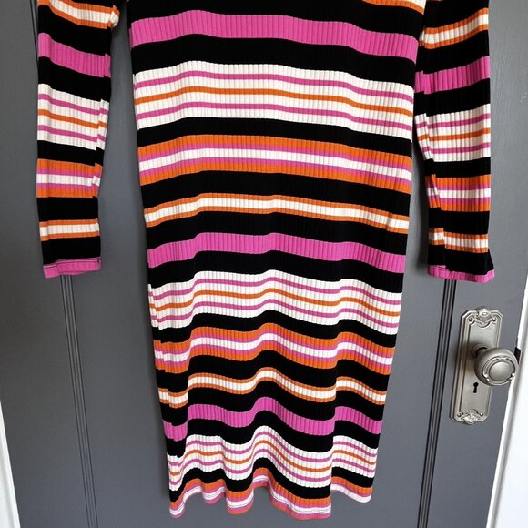 H&M Mama Maternity Rib Jersey Dress Striped Orange Pink Midi Cotton Elastane XL - Picture 5 of 13
